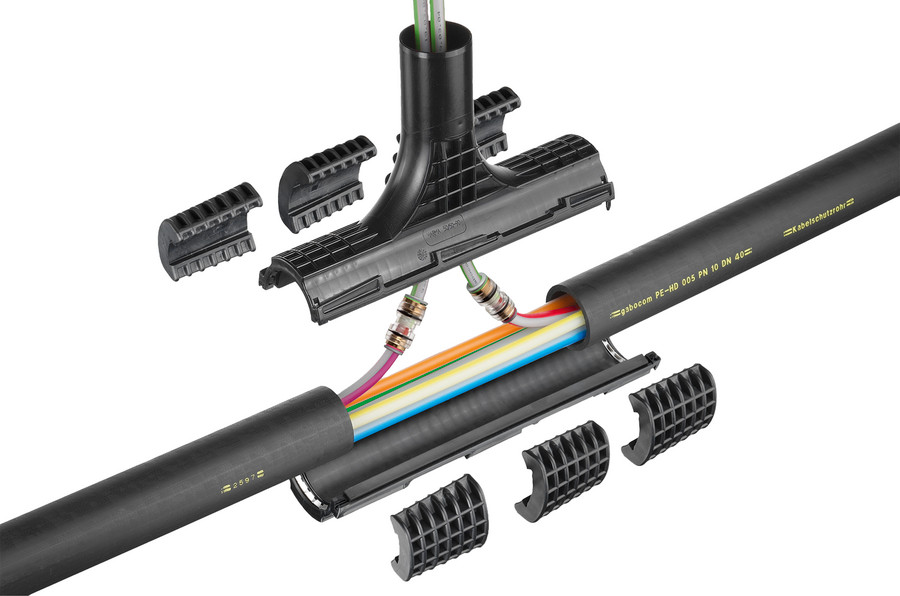 Odgałęzienie za pomocą półrurki odgałęzienie speedpipe HRMA lub kabel z rury PE/PVC.